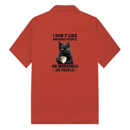 Love Cat Slogan Art Design Print Camp Collar Short Sleeve Shirt