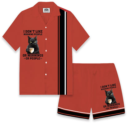 Love Cat Slogan Art Design Print Camp Collar Short Sleeve Shirt