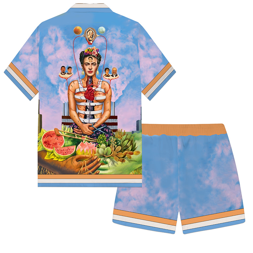 Mexican Painter Frida Personality Character Pattern Elastic Waistband Casual Shorts