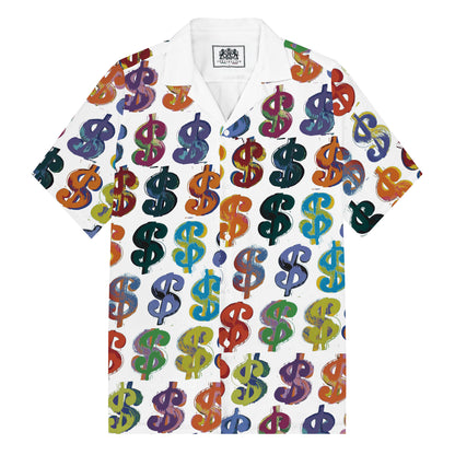 Currency Symbol Prints Camp Collar Casual Shirt