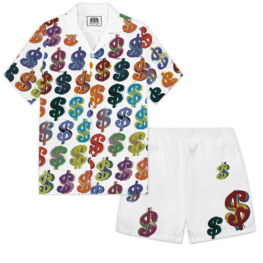 Currency Symbol Prints Elastic Waistband Casual Shorts