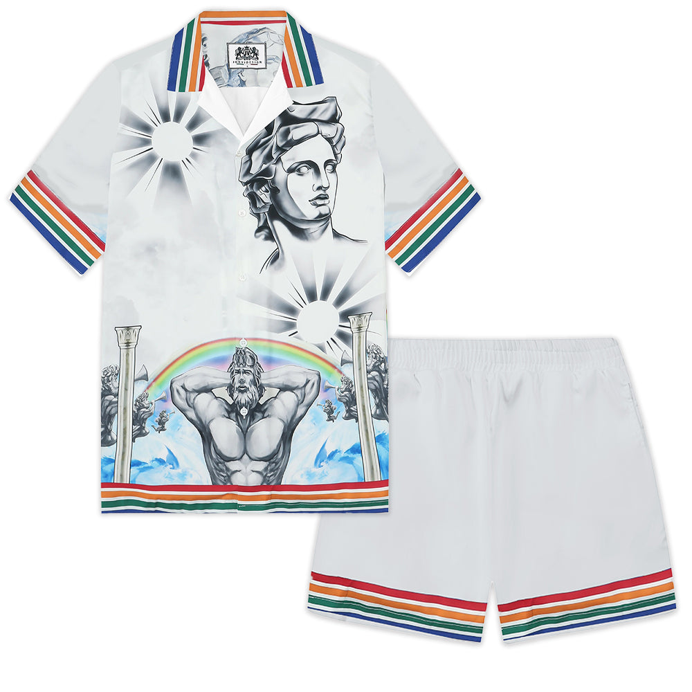 Greek Statue Pattern Camp Collar Short Sleeve Shirt