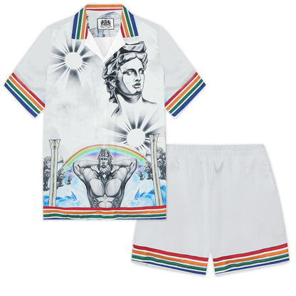 Greek Statue Pattern Elastic Waistband Summer Casual Shorts