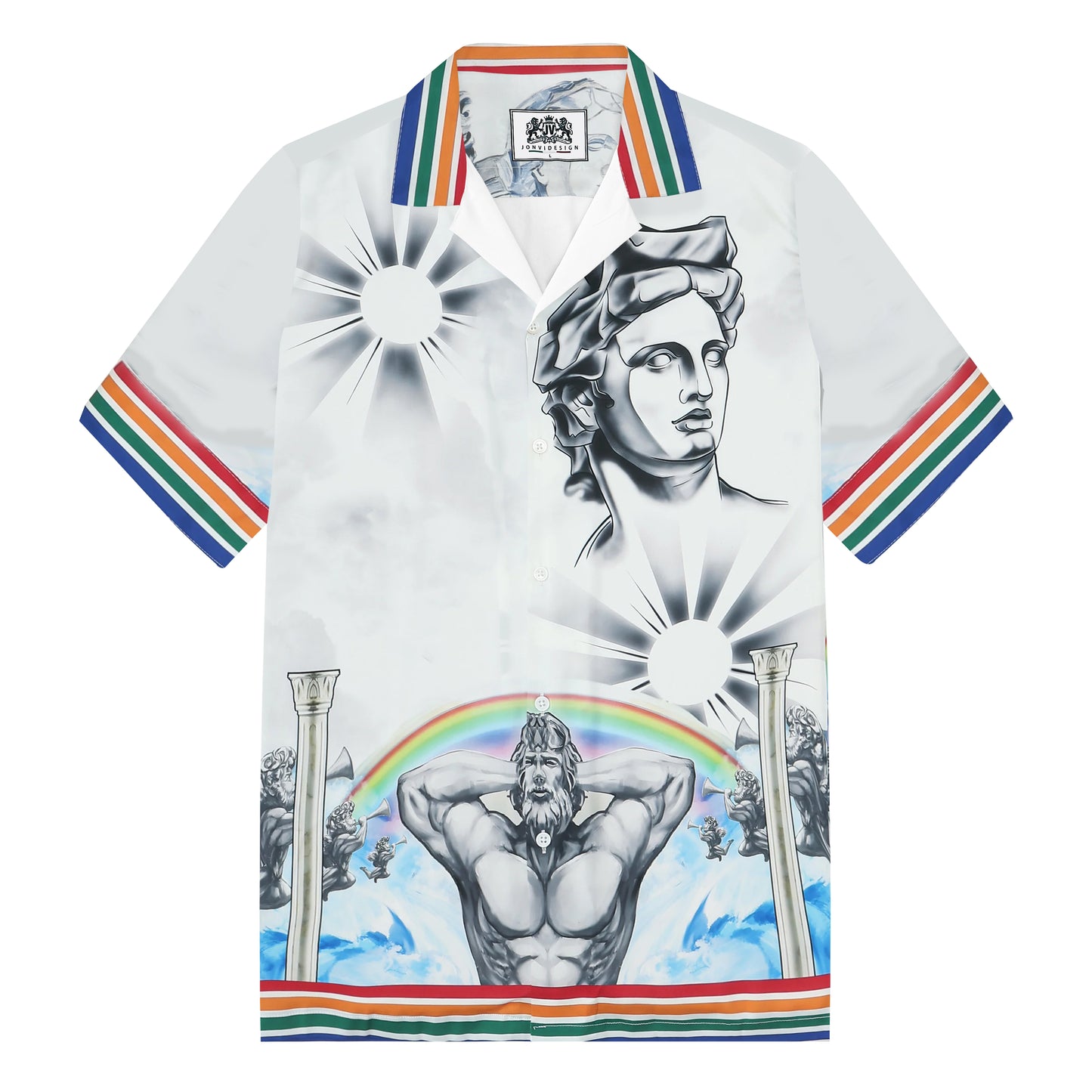 Greek Statue Pattern Camp Collar Short Sleeve Shirt