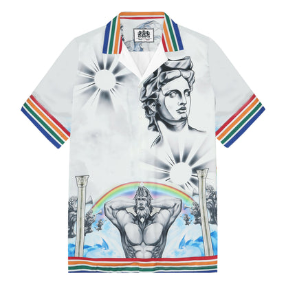 Greek Statue Pattern Camp Collar Short Sleeve Shirt
