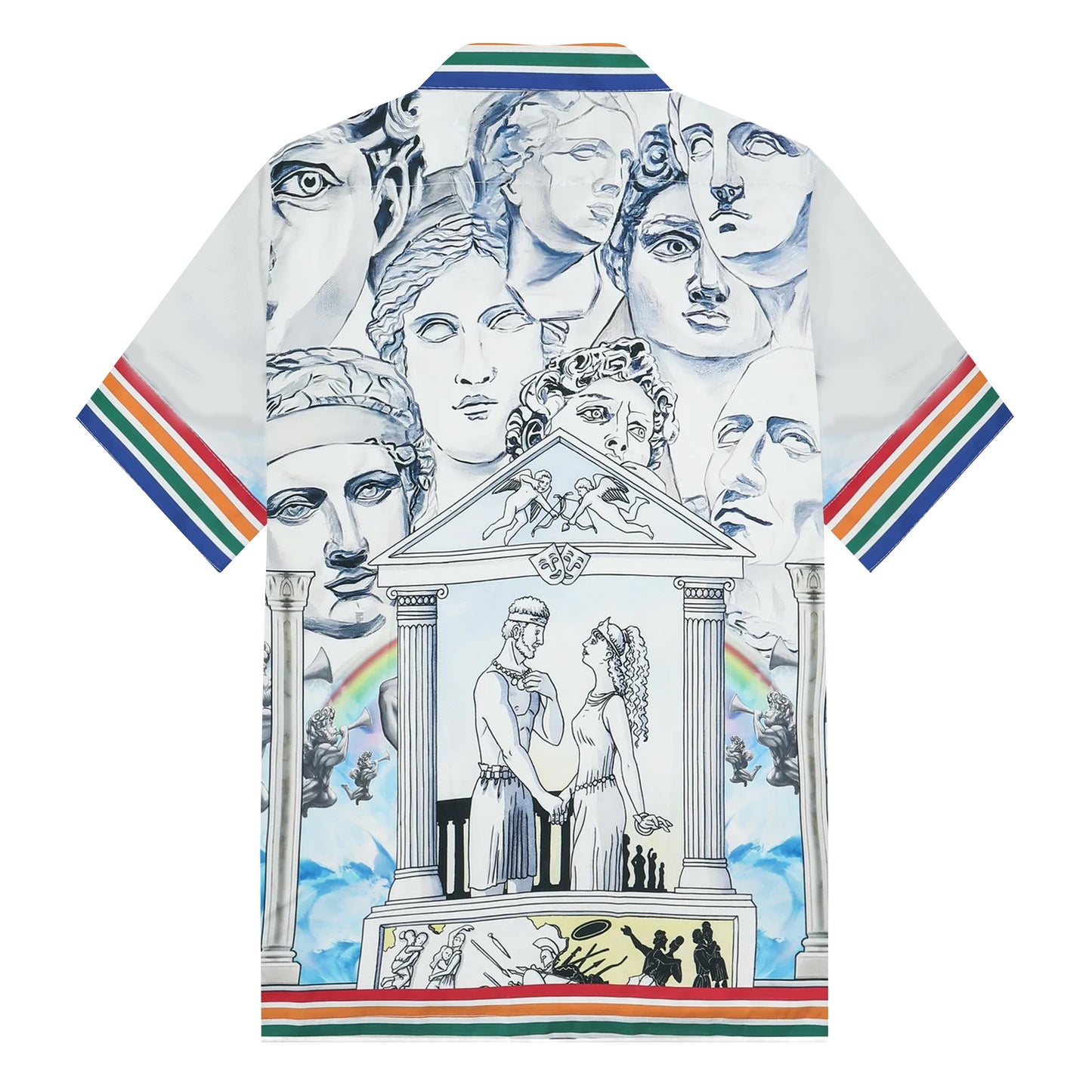 Greek Statue Pattern Camp Collar Short Sleeve Shirt