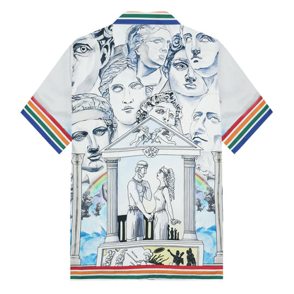 Greek Statue Pattern Camp Collar Short Sleeve Shirt