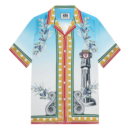 Roman Column Pattern Camp Collar Short Sleeve Shirt