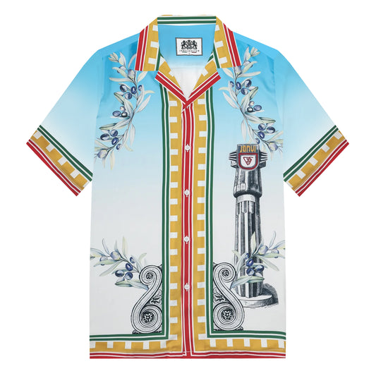 Roman Column Pattern Camp Collar Short Sleeve Shirt