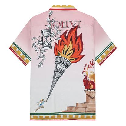 Greek Sacred Fire Camp Collar Short Sleeve Shirt