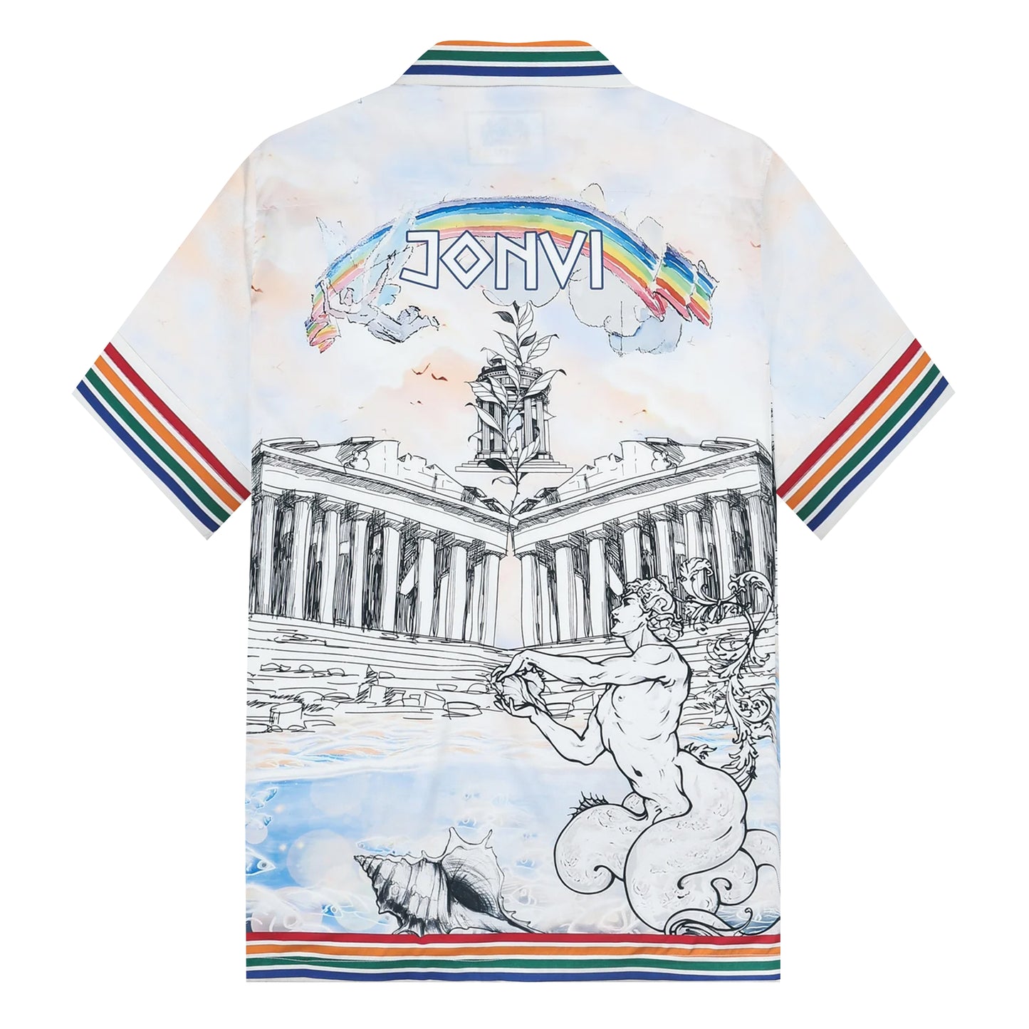 Greek Temple Print Camp Collar Short Sleeve Shirt