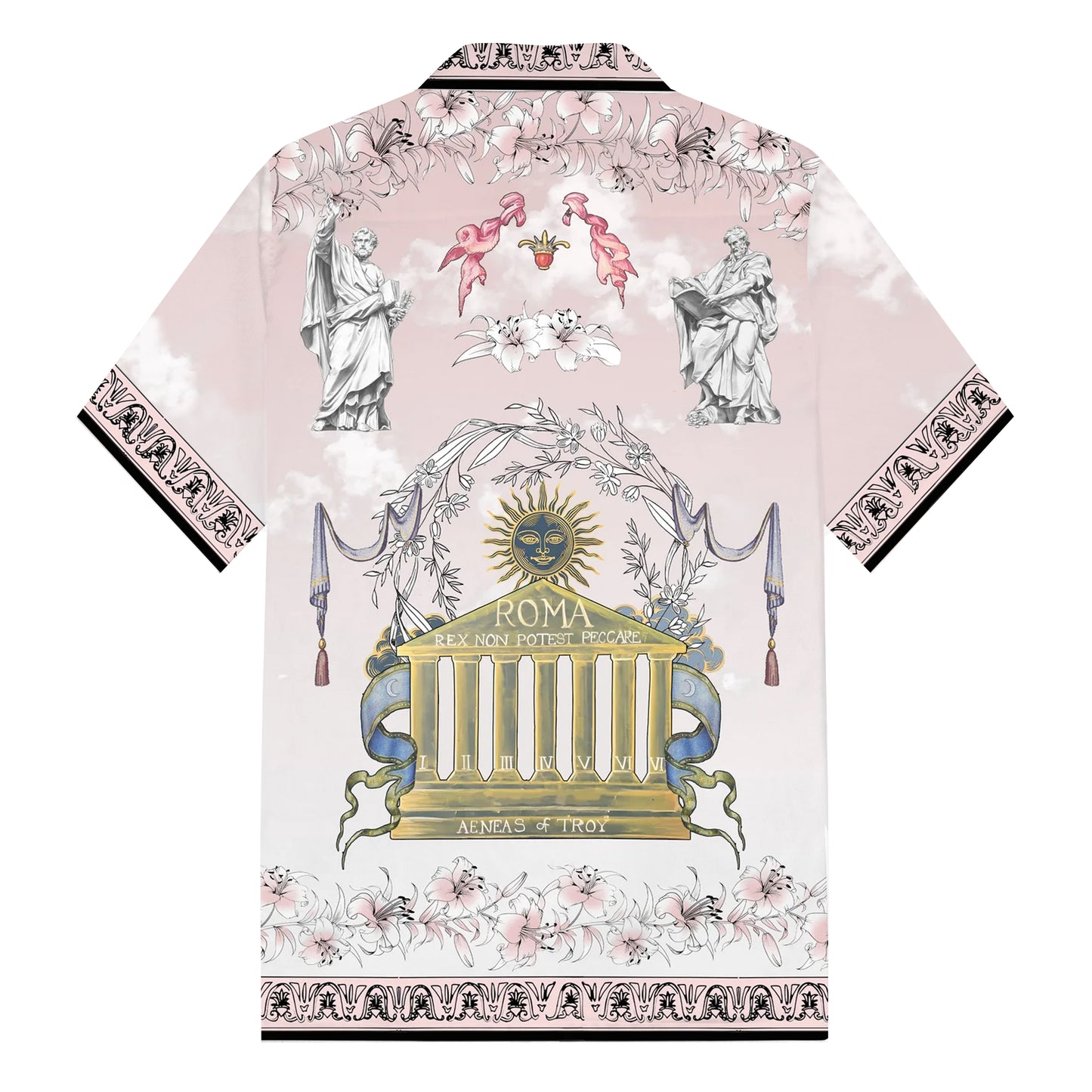 Roman Temple Print Camp Collar Short Sleeve Shirt