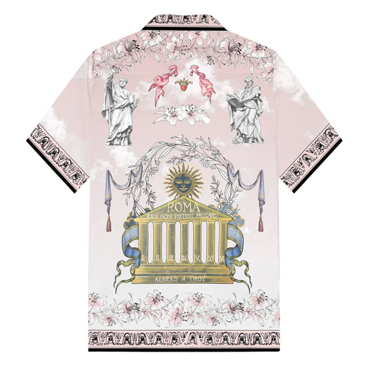 Roman Temple Print Camp Collar Short Sleeve Shirt