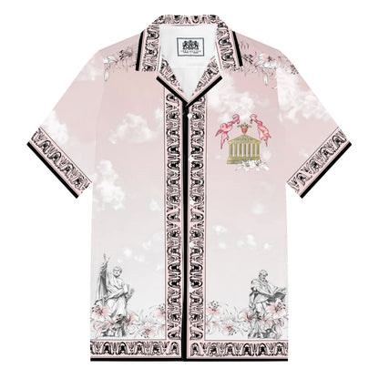 Roman Temple Print Camp Collar Short Sleeve Shirt