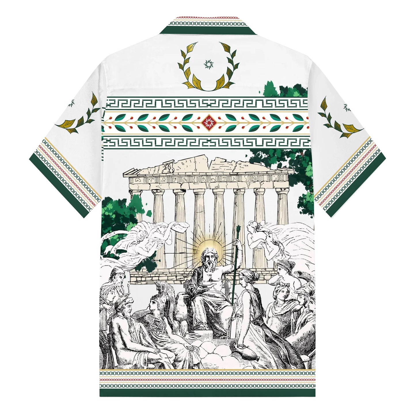 Greek Gods Print Camp Collar Short Sleeve Shirt