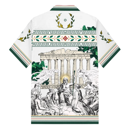 Greek Gods Print Camp Collar Short Sleeve Shirt