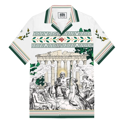 Greek Gods Print Camp Collar Short Sleeve Shirt