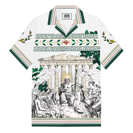 Greek Gods Print Camp Collar Short Sleeve Shirt