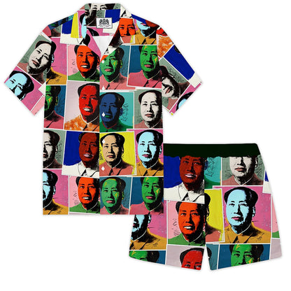 Mao Zedong Portrait Print Camp Collar Short Sleeve Shirt