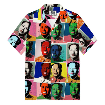Mao Zedong Portrait Print Camp Collar Short Sleeve Shirt