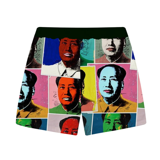 Mao Zedong Portrait Print Elastic Waistband Casual Shorts