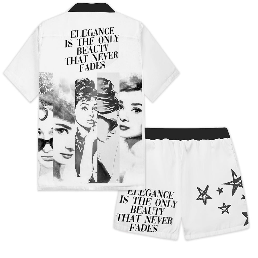Audrey Hepburn Graphic Print Camp Collar Short Sleeve Shirt