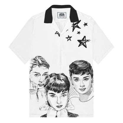 Audrey Hepburn Graphic Print Camp Collar Short Sleeve Shirt