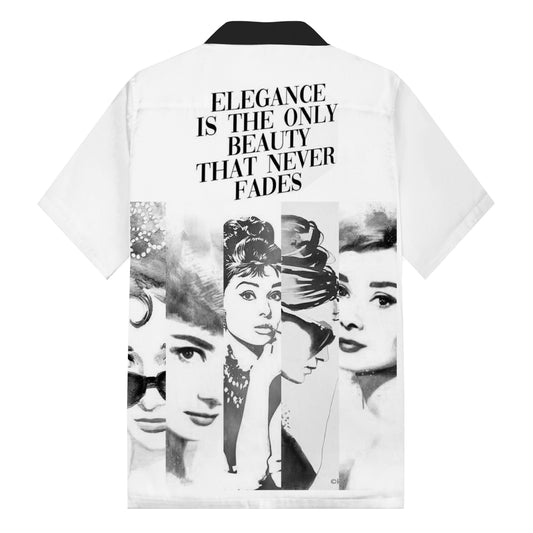 Audrey Hepburn Graphic Print Camp Collar Short Sleeve Shirt