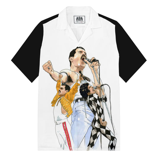 Rock Band Pattern Camp Collar Short Sleeve Shirt