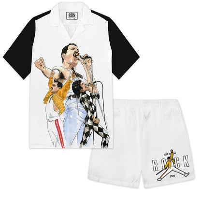 Rock Band Pattern Elastic Waistband Casual Shorts