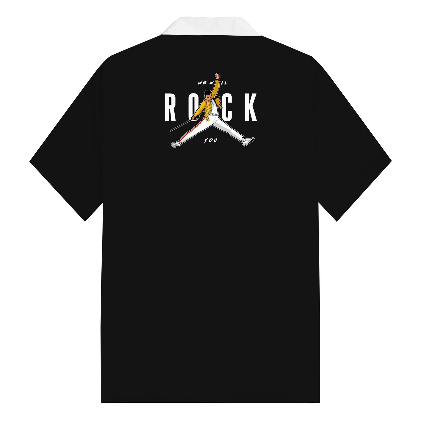 Rock Band Pattern Camp Collar Short Sleeve Shirt