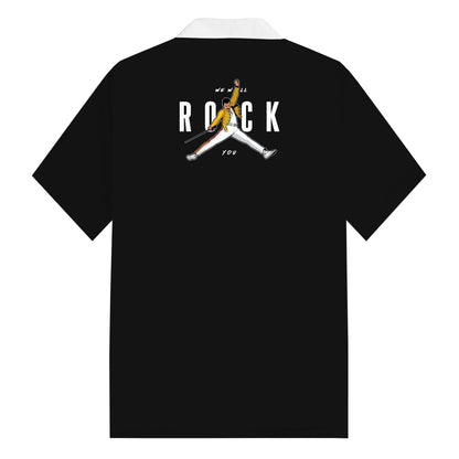 Rock Band Pattern Camp Collar Short Sleeve Shirt