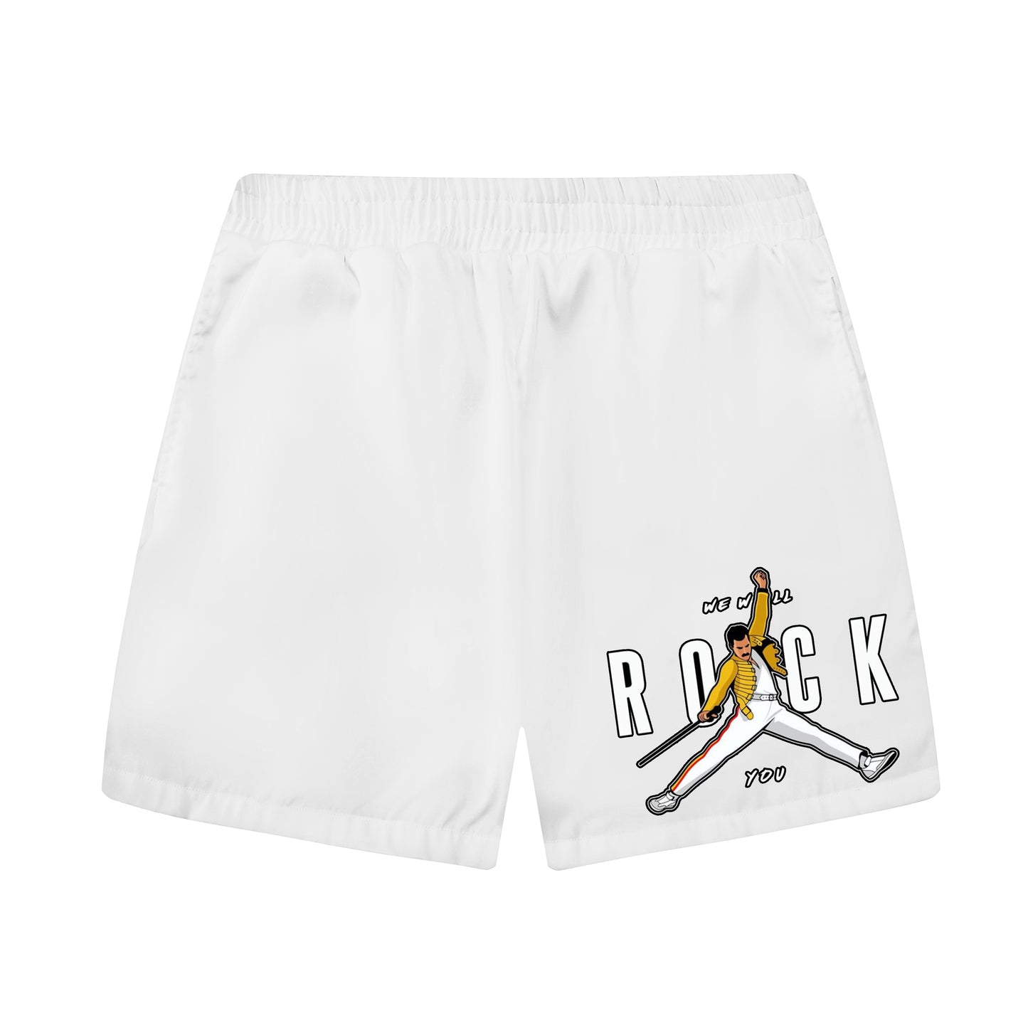 Rock Band Pattern Elastic Waistband Casual Shorts