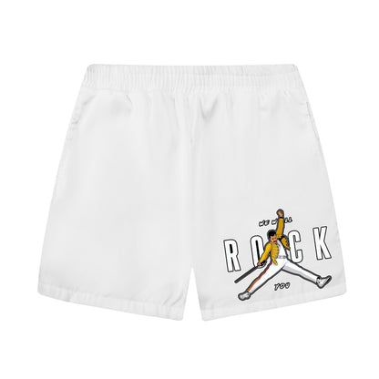 Rock Band Pattern Elastic Waistband Casual Shorts