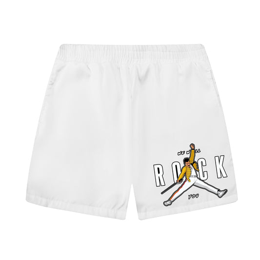 Rock Band Pattern Elastic Waistband Casual Shorts