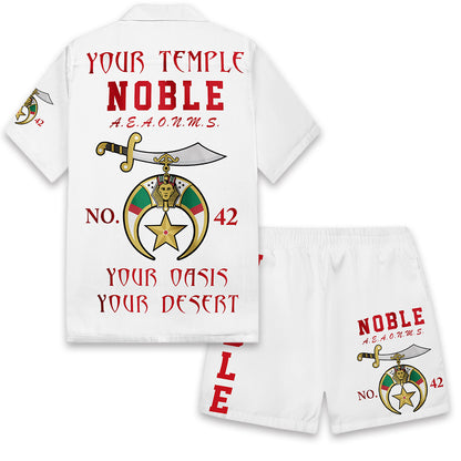 Noble 1893 Mystic Shrine Pattern  Elastic Waistband Summer Casual Shorts