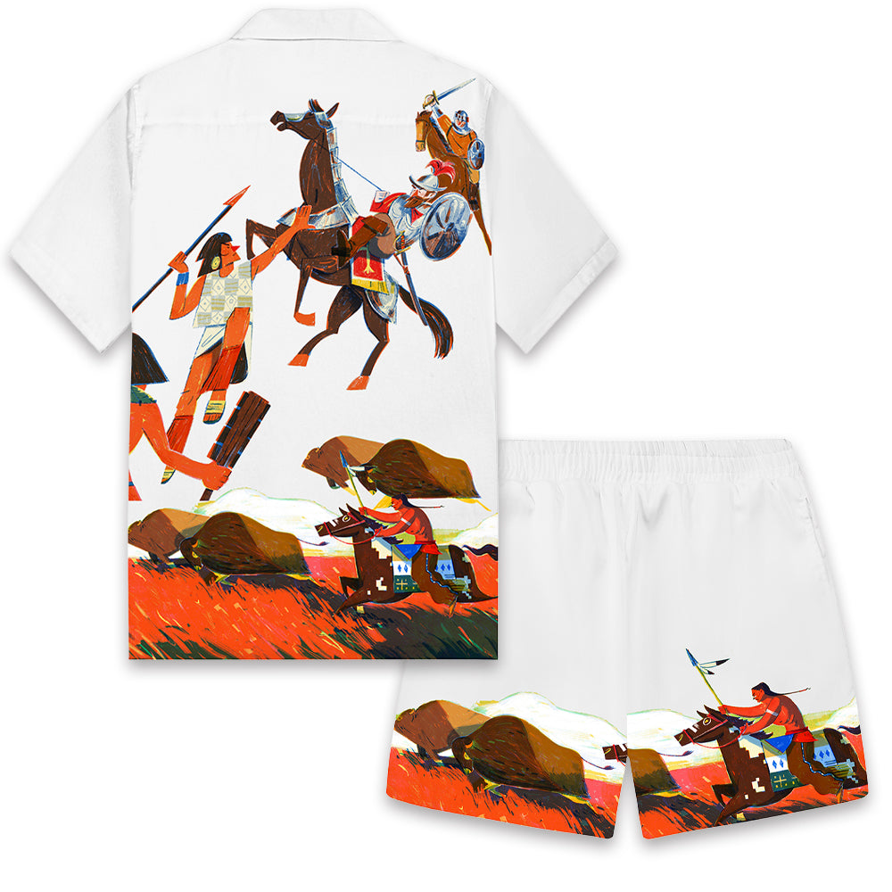 Indian Tribal Patterns Camp Collar Short Sleeve Shirt
