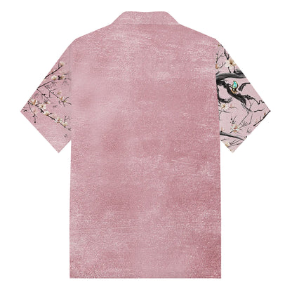 Flower Branch Pattern Camp Collar Short Sleeve Shirt