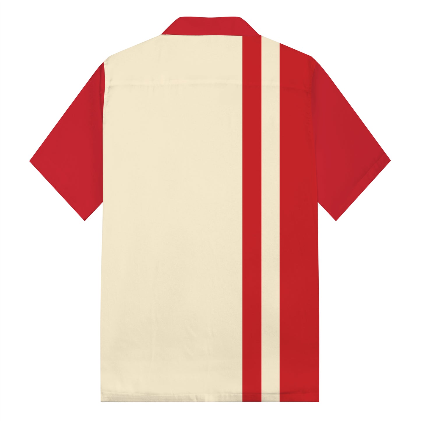 Red Retro Baseball Print Camp Collar Short Sleeve Shirt