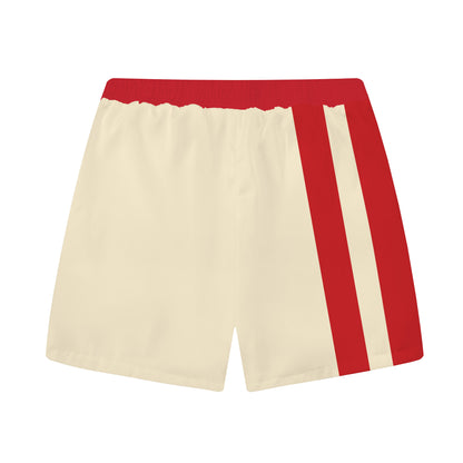 Red Retro Baseball Print Elastic Waistband Summer Casual Shorts