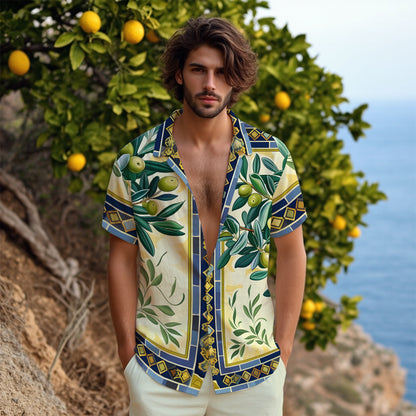 Olive Tree Pattern Elastic Waistband Casual Shorts