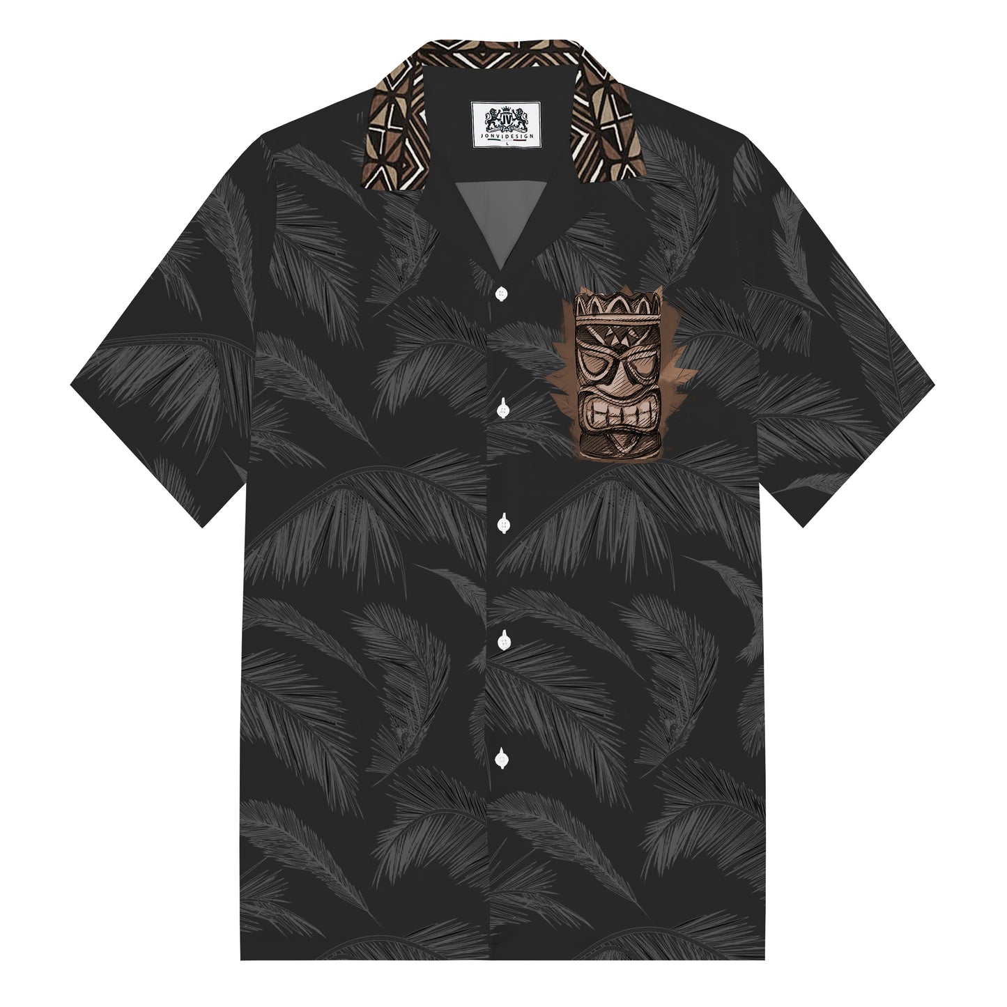 Men's Black Tiki eEements Camp Collar Casual Shirt