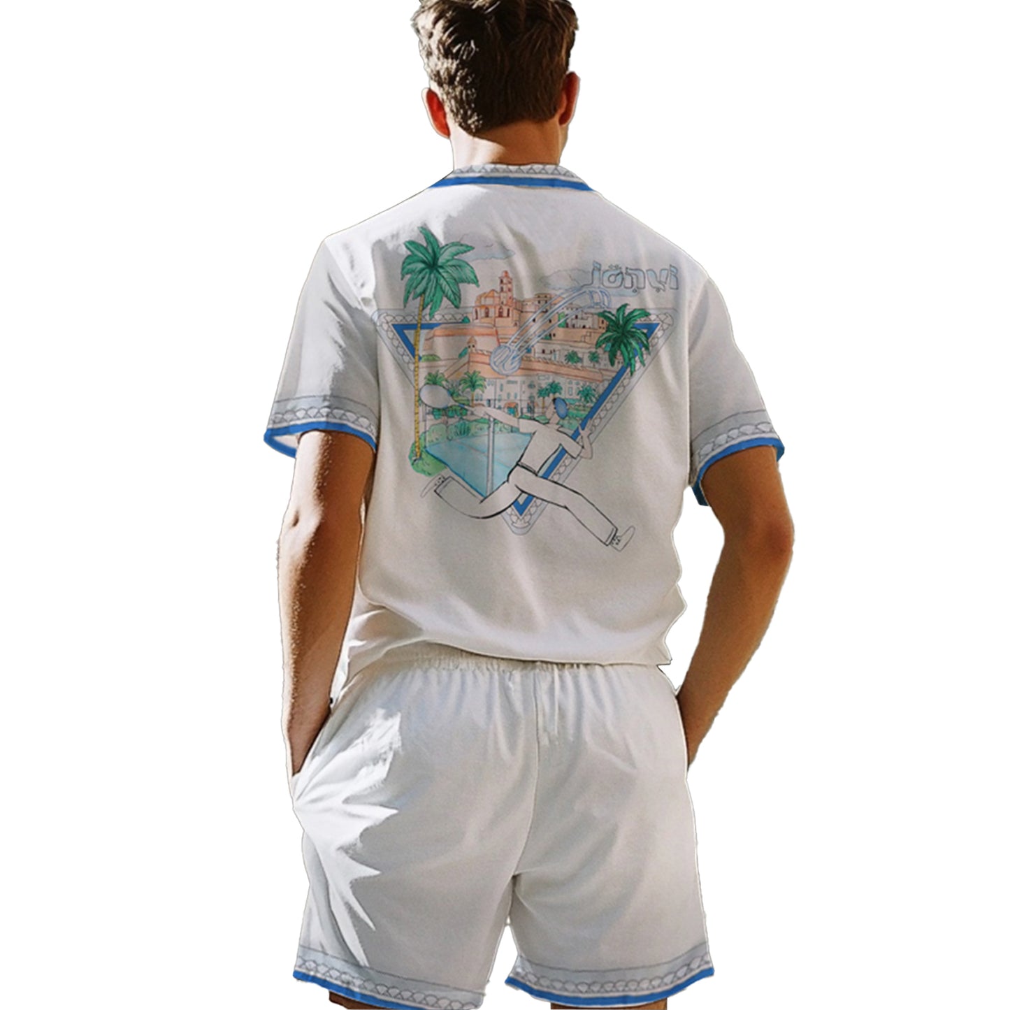 Blue Shell Pattern Silk Elastic Waistband Tennis Shorts