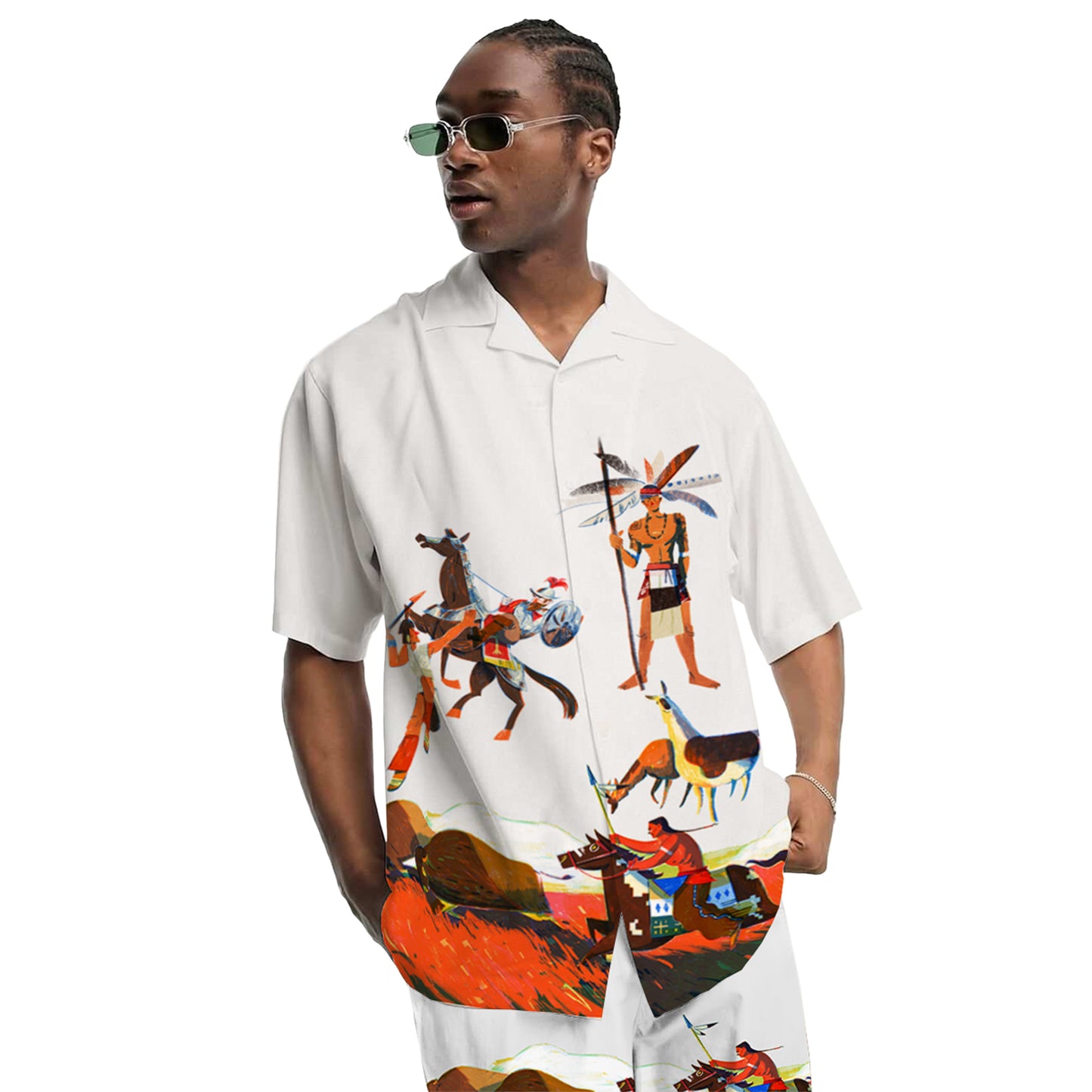 Indian Tribal Patterns Camp Collar Short Sleeve Shirt