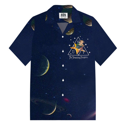 Retro Band Themed Print Camp Collar Short Sleeve Shirt