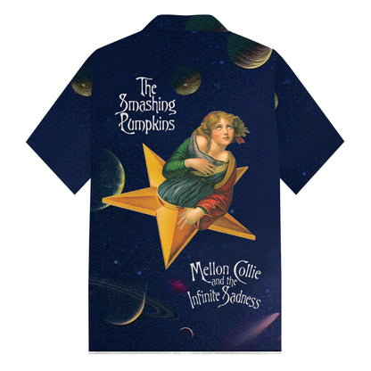 Retro Band Themed Print Camp Collar Short Sleeve Shirt