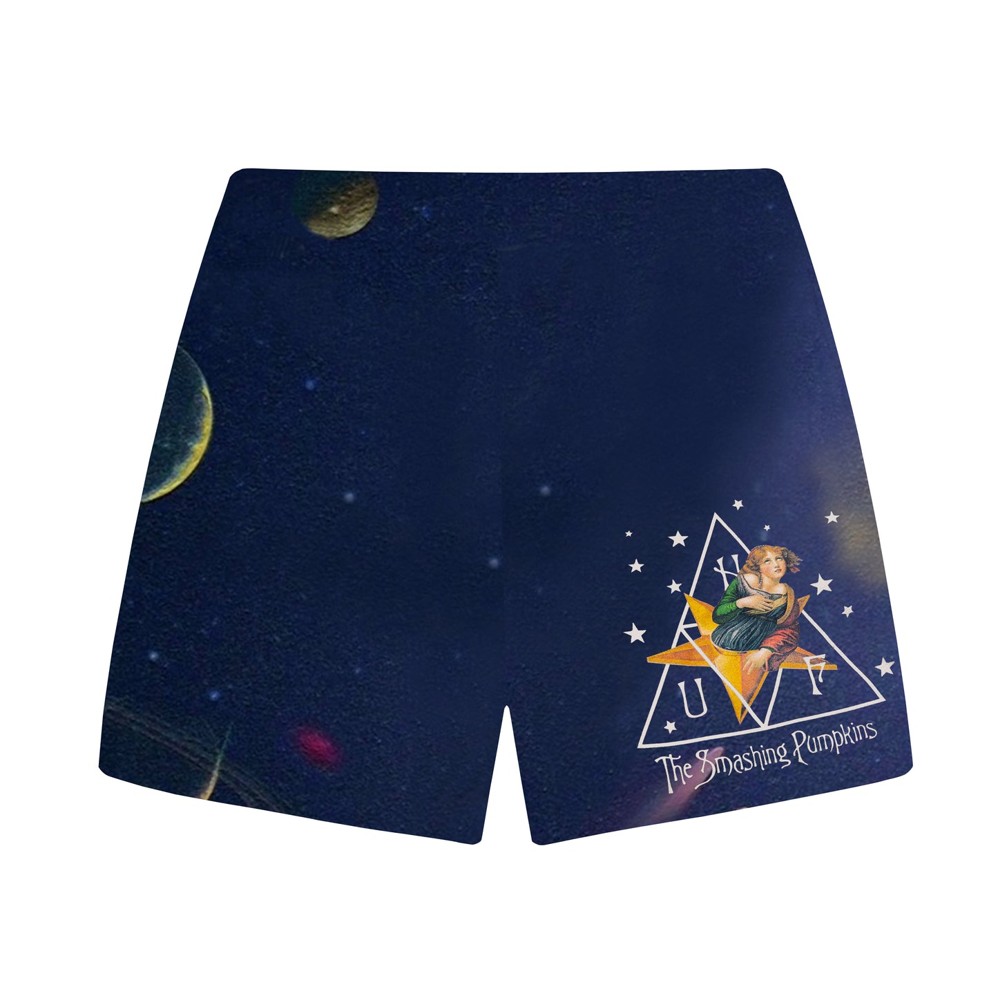 Retro Band Themed Print Elastic Waistband Casual Shorts