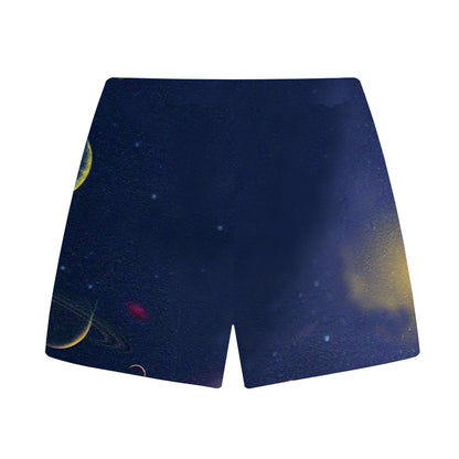 Retro Band Themed Print Elastic Waistband Casual Shorts