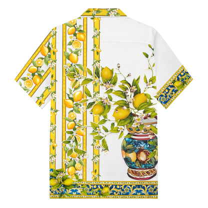Summer Lemon Potted Pattern Print Camp Collar Casual Shirt for Men