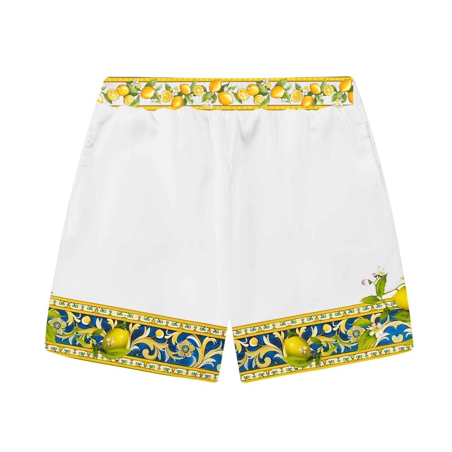 Summer Lemon Potted Pattern Print Elastic Waistband Casual Shorts